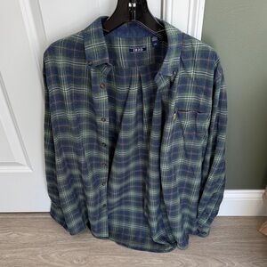 Izod Green and Blue Plaid Long-Sleeve Button-Down Shirt